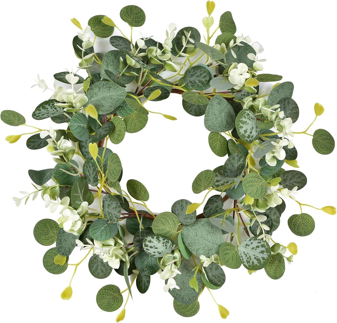 Spring Wreaths for Front Door, 14" Artificial Eucalyptus Wreath – Lifelike Green Leaf Wreath for Indoor & Outdoor Farmhouse, Wall, Door, Kitchen & Seasonal Décor